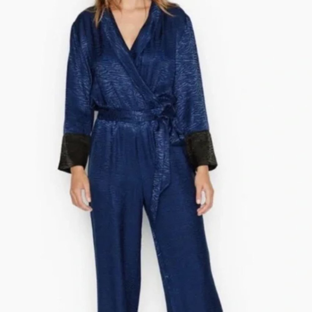 VICTORIA'S SECRET Blue Satin Jumpsuit Loungewear